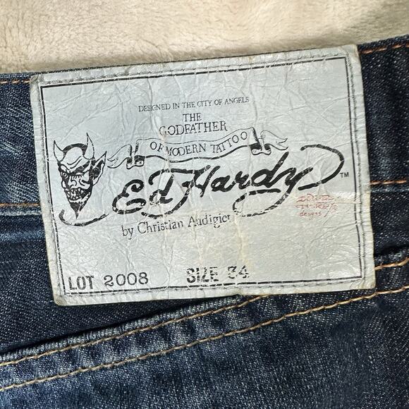 Ed Hardy Embroidered Tigers Baggy Skater Jean Shorts Lot 2008 Men’s Size 34 Y2K - Picture 4 of 11